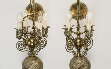 (2) Early 20th c. 4-light brass wall sconces