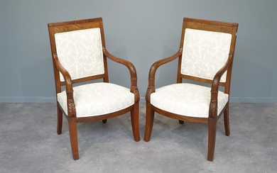 (-), 2 Franse mahonie empire fauteuils met rechte...