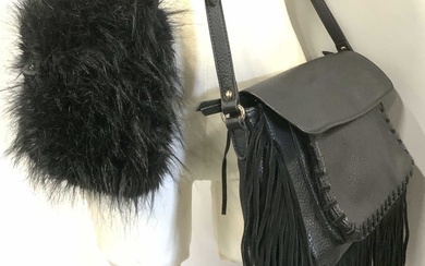 2 Moda Luxe Leather Bag w Tassels, Faux Fur Bag