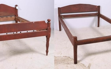 (2) Red painted Sheraton twin size rope beds