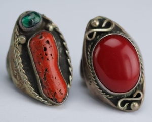 2 VTG Sterling Silver Coral & Turquoise Rings
