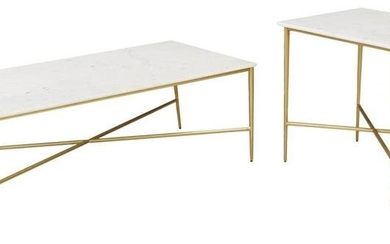 (2) WEST ELM NEVE MARBLE-TOP SIDE & COFFEE TABLES