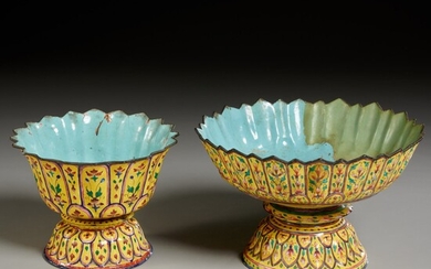 (2) antique royal Thai enameled copper bowls