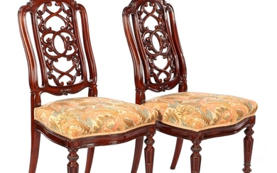 (-), 2 mahogany dining room chairs with ajour-sawn...