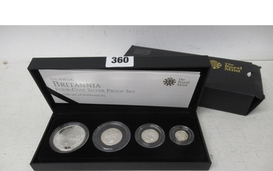 2010 Royal Mint Britannia four coin silver proof set, boxed ...