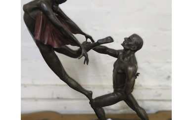 20th Century dark patinated bronze group of male and female ...