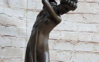 22" Tall Nude Roman Dancer Entertainer Sculpture Figurine On Marble Base - 17lbs