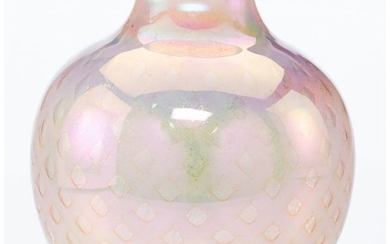 23060: A Steuben-Style Quilted Iridescent Glass Vase, m
