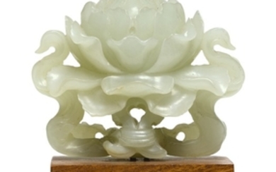 A PALE CELADON JADE CARVING OF A PEONY QING DYNASTY, 18TH/19TH CENTURY