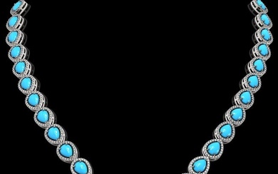 29.73 ctw Turquoise & Diamond Micro Pave Halo Necklace 10k White Gold