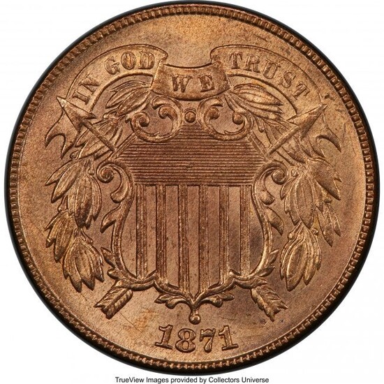 3060: 1871 2C MS65 Red PCGS. The 1871 two cent is plent
