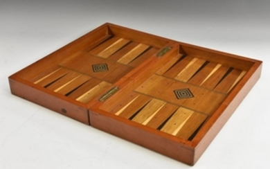 A 19th century mahogany games box, hinged cover inlaid