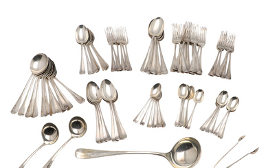 3359260. AN EARLY 20TH CENTURY PART-CANTEEN OF HANOVERIAN PATTERN SILVER FLATWARE.