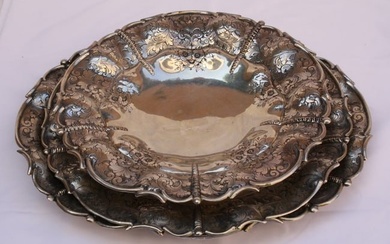 3P 800 GERMAN SILVER LARGE PLATTERS /TRAYS CENTER PIECES