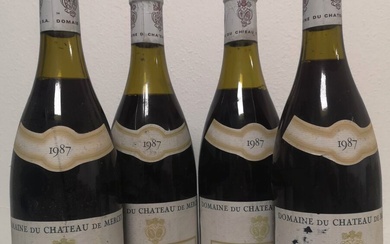 4 Bouteilles SANTENAY - Château de MERCEY 1987 Étiquettes légèrement abimées. 1 à 3,5cm, 1...