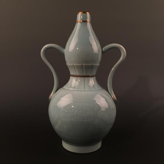 Chinese Azure Glazed Double-Goured Vase, Qianlong Mark