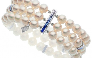55060: Cultured Pearl, Sapphire, White Gold Bracelet, M