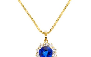 55160: Sapphire, Diamond, Gold Pendant-Necklace Stones