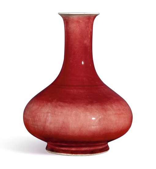 A COPPER-RED GLAZED PEAR-SHAPED VASE SEAL MARK AND PERIOD OF QIANLONG