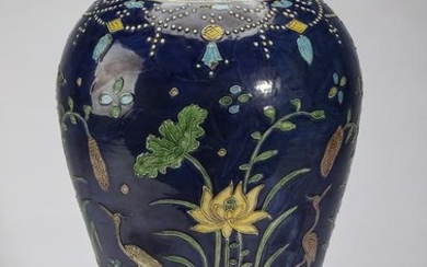 Chinese fahua meiping vase with lotus and cranes