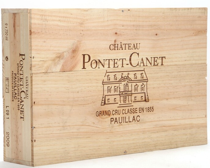 6 bts. Château Pontet Canet, Pauillac. 5. Cru Classé 2009 A (hf/in). Owc.
