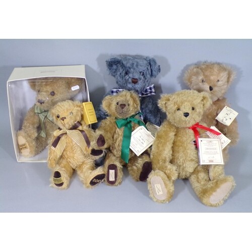 6 well made modern teddy bears including a boxed bear made b...