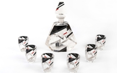 Art Deco decanter and six glasses attributed to...