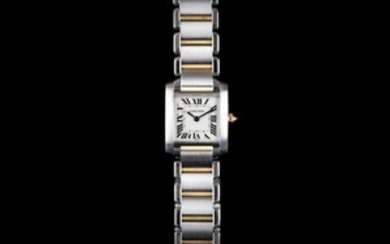 CARTIER 18CT WRISTWATCH, white rectangular dial with black Roman numerals, octagonal 18ct stepped case, cabochon crown, screw...