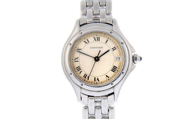 CARTIER - a lady's stainless steel Cougar bracelet watch.