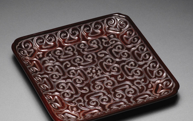 A carved tixi lacquer square tray