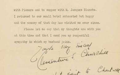 Churchill (Clementine) Typed Letter signed to Thérèse Sickert, née Lessore, 1942.