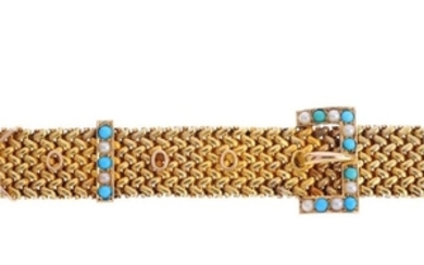 An early 20th century 15ct gold, turquoise and split