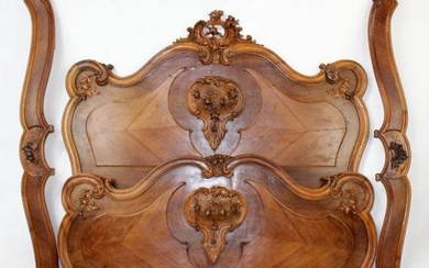 French Louis XV style carved walnut bed with roses