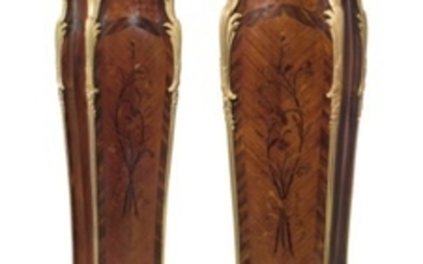 A PAIR OF FRENCH ORMOLU-MOUNTED KINGWOOD, MAHOGANY AND BOIS DE BOUT MARQUETRY PEDESTALS, BY MAISON MILLET, PARIS, LATE 19TH CENTURY