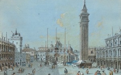 Giacomo Guardi Venise, 1764-1835 Vue animée de la place Saint Marc et Vue du pont du Rialto, Venise