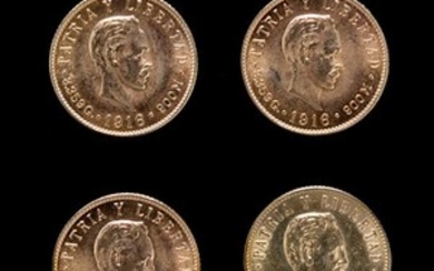 * A Group of Four Cuba Republic 1916 5-Peso Gold Coins