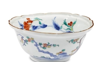 A Japanese enameled porcelain bowl, Arita, decorated with birds,...