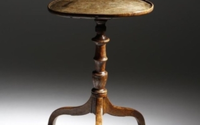 A late George III burr elm tripod table, the dishe…