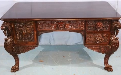 Mahogany heavily carved partners desk