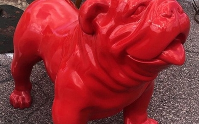 Painted red cast Bulldog sculpture