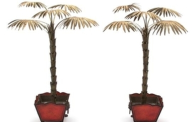 A Pair of Painted Tole Palm Trees