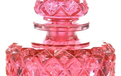Perfume, Cut Glass, Star Diamond Motif, Cranberry