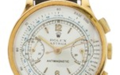 ROLEX | AN EARLY YELLOW GOLD ANTI MAGNETIC CHRONOGRAPH WRISTWATCH WITH SILVERED DIAL TACHOMETER AND TELEMETER REF 2811 CASE 53483 CIRCA 1937