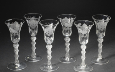 A set of six Dutch airtwist wine glasses, circa 1750