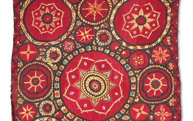 A Tashkent silk embroidered linen Yulduz Palyak panel (susani), Central Asia, 19th Century