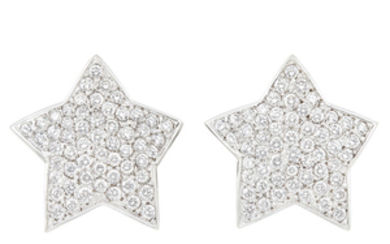 Pair of White Gold and Diamond Star Earclips