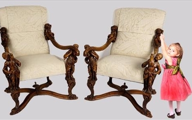 Pair of rare walnut chairs with carved blackamoors