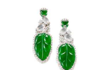 A Pair of Jadeite and Diamond Earrings