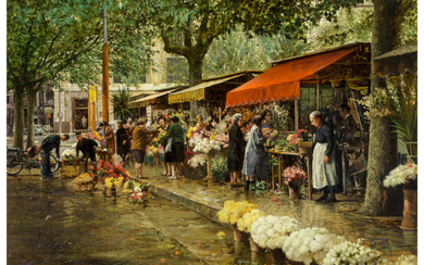 Clark Hulings (1922-2011), European Flower Market (1969)