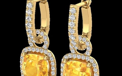 7 ctw Citrine & Micro Pave VS/SI Diamond Earrings 18k Yellow Gold